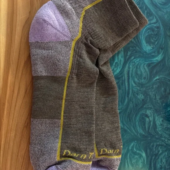 Darn Tough Ladies Shirty Wool Gray and Purple Socks NWOT - Picture 1 of 4